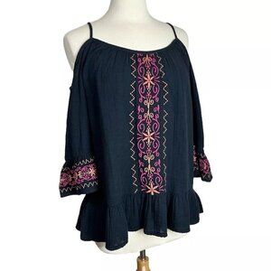 NWT Beach Lunch Lounge Lexi Top L Off Cold Shoulder Strap Ruffles Boho Gauze